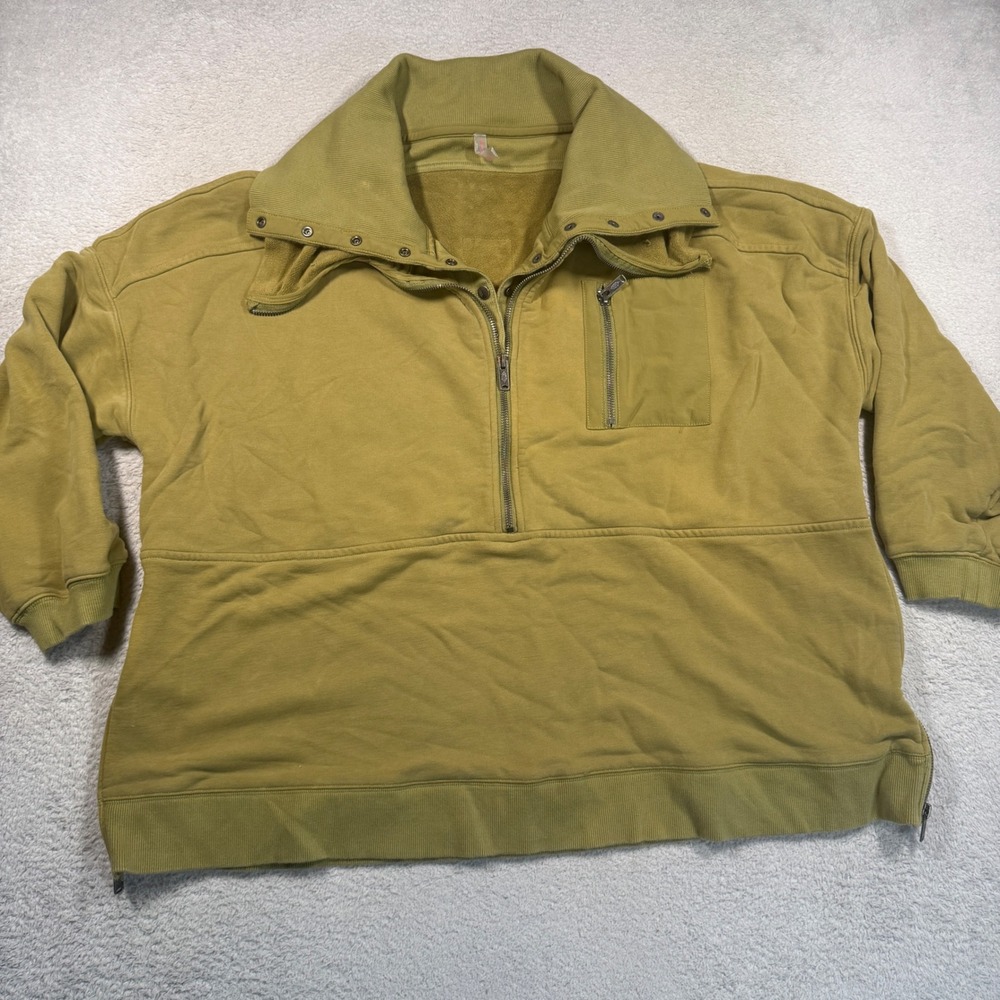 Free People FP Movement Venture Sweatshirt S Olive Green Half Zip Oversized
